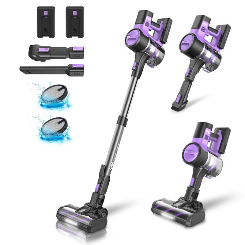 inse s10p cordless stick vacuum with two batteries