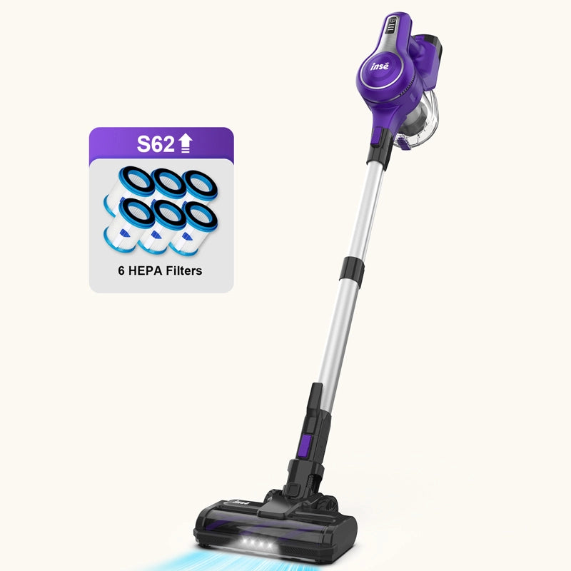 inse s62 cordless stick vacuum purple with six filters