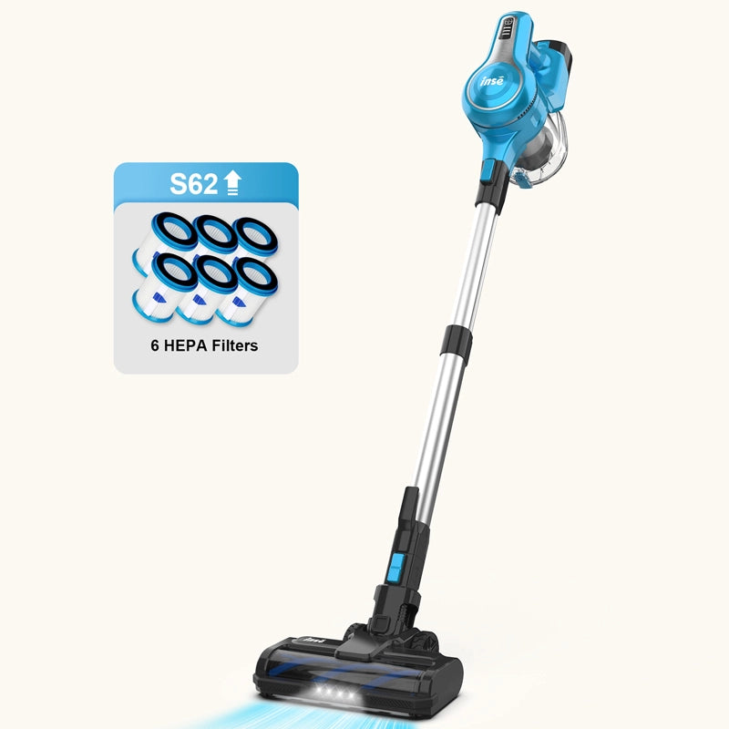 inse s62 cordless stick vacuum blue with sixfilters
