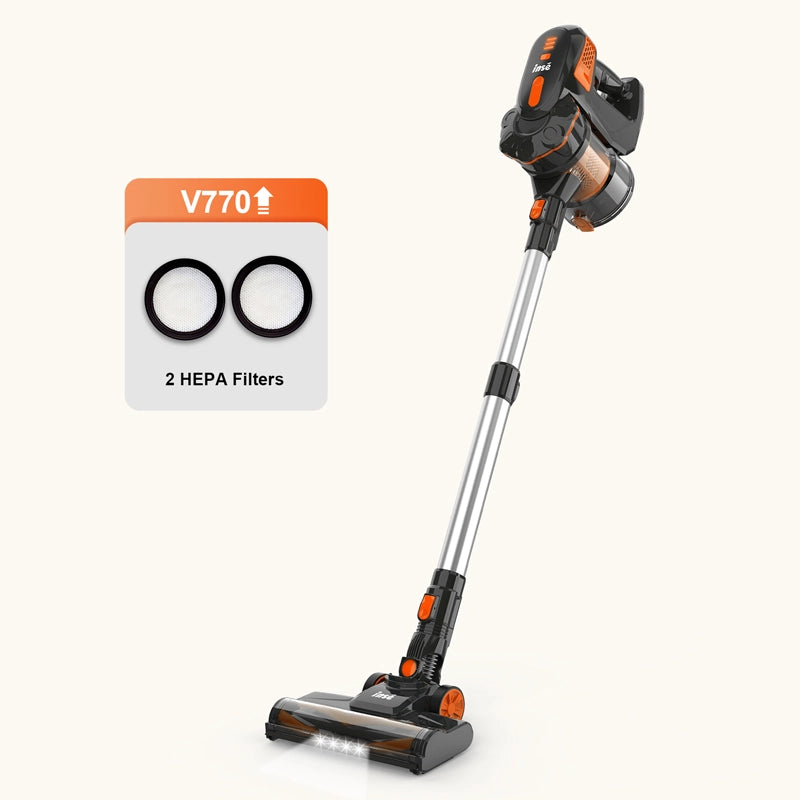 INSE V770 cordless stick vacuum under $100 orange with two filter