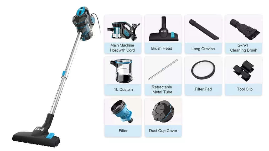 INSE I5 Corded Stick Vacuum with Retractable Cord for Floors