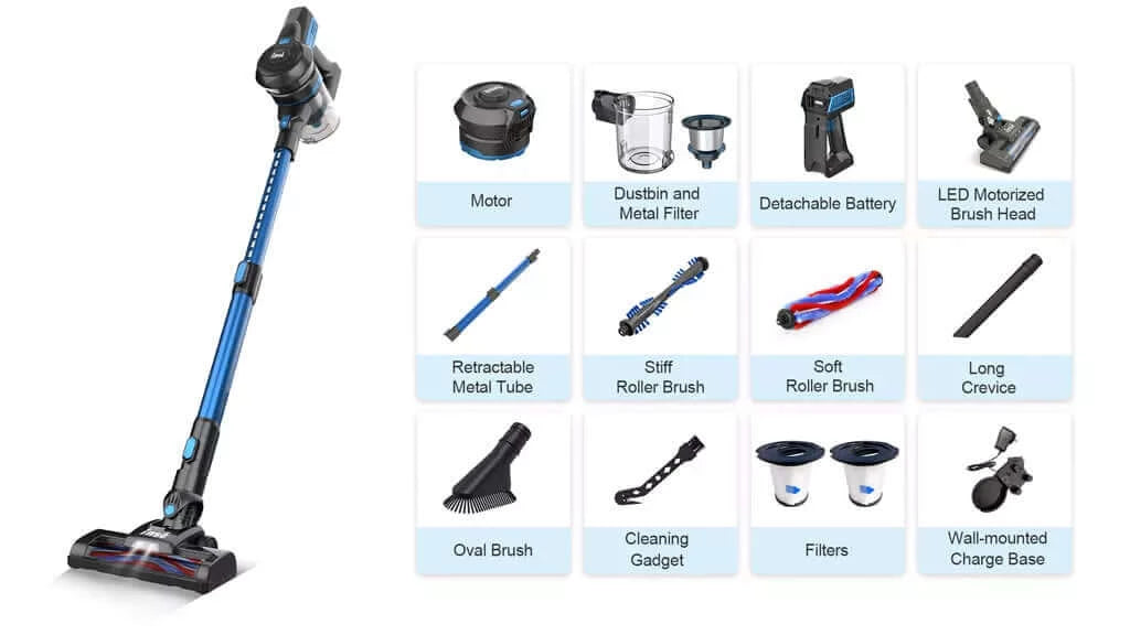INSE N6S Rechargeable Stick Vacuum with all parts-inselife.com