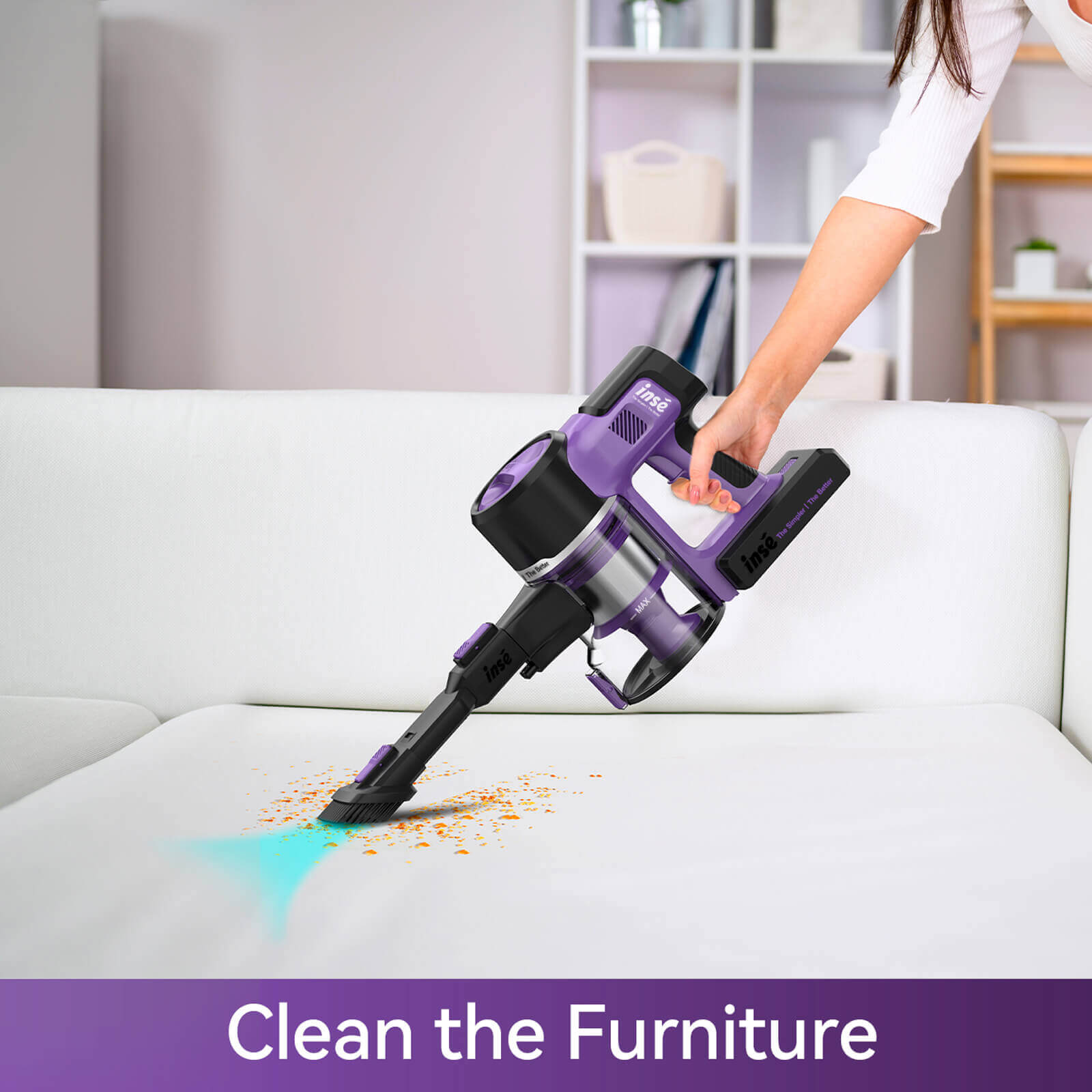 INSE S10 portable Cordless Vacuum clean the sofa with cleaning brush-inselife.com